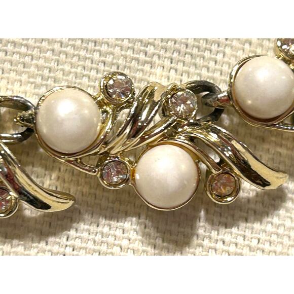 1970s Pearl Rhinestone Articulated Gold Tone Necklace 18" Sarah Cov Vintage - Picture 6 of 10